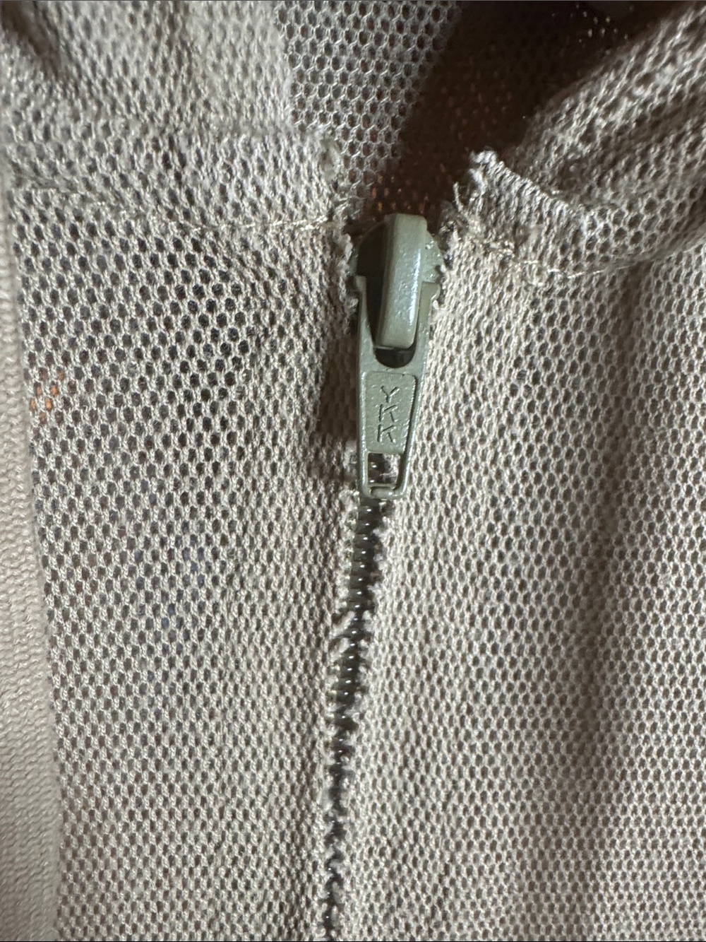Vintage Gallaz Taupe Mesh Zip Front Hoodie Jacket Small Lightweight 3/4 Sleeve - Picture 7 of 13